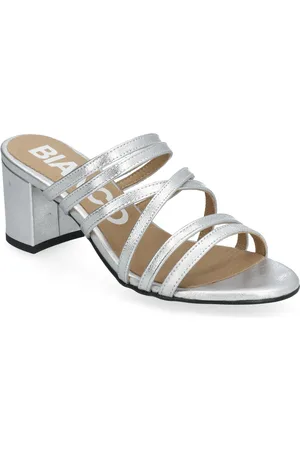 Bianco Biabelle High Heeled Mule Metallic Leather Sandal Med Hæl Silver