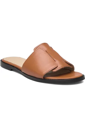 SELECTED Slfisabella Leather Slider Shoes Mules & Slip-ins Flat Mules Brown
