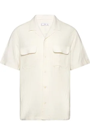 MANGO Linen Shirt With Bowling Collar And Pockets Tops Shirts Short-sleeved Cream