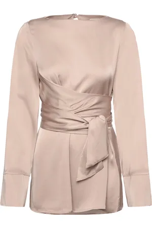 By Malina Demi Wrapped Front Satin Blouse Tops Blouses Long-sleeved Beige