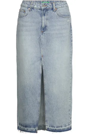 Benetton Skirt Knælang Nederdel Blue