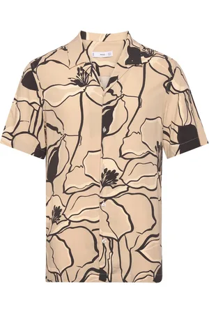 MANGO Printed Fluid Regular-Fit Shirt Tops Shirts Short-sleeved Beige