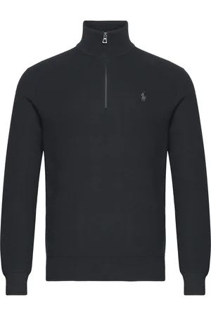 Ralph Lauren Mesh-Knit Cotton Quarter-Zip Sweater Tops Knitwear Half Zip Jumpers Black