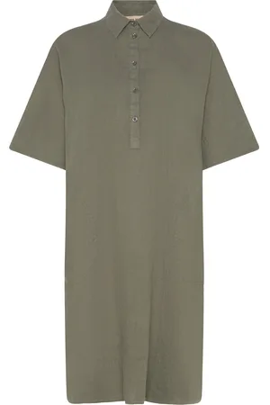Mos Mosh Mmlowana Linen Dress Knælang Kjole Khaki Green