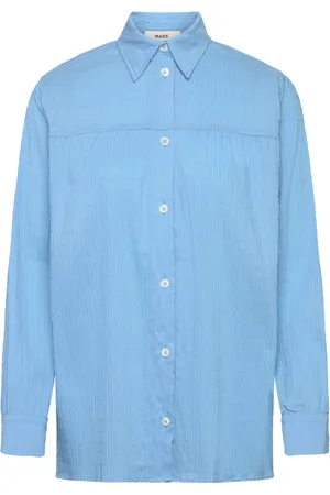Mads Norgaard Crinckle Pop Vinny Shirt Tops Shirts Long-sleeved Blue
