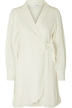 SELECTED Slfanelli Ls Short Wrap Dress B Kort Kjole White
