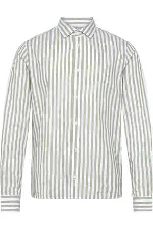 Clean Cut Jamie Cotton/Linen Striped Shirt Tops Shirts Casual Green
