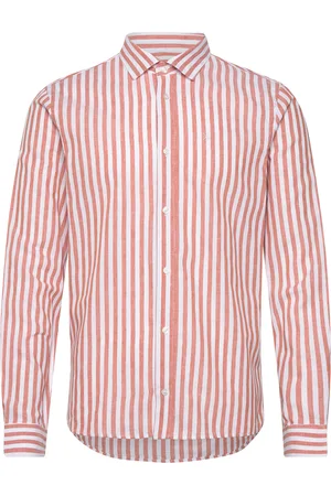 Clean Cut Jamie Cotton/Linen Striped Shirt Tops Shirts Casual Orange