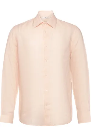MANGO Regular-Fit 100% Linen Shirt Tops Shirts Linen Shirts Orange