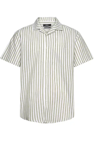 Clean Cut Giles Bowling Striped Shirt S/S Tops Shirts Short-sleeved Green
