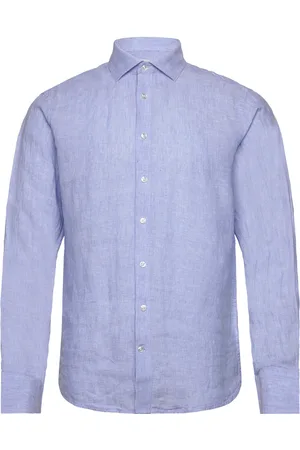 Bruun & Stengade Bs Perth Casual Slim Fit Shirt Tops Shirts Linen Shirts Blue