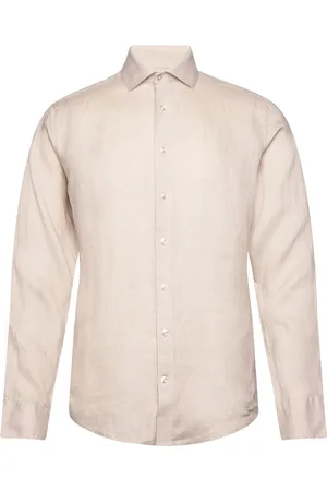 Bruun & Stengade Bs Perth Casual Slim Fit Shirt Tops Shirts Linen Shirts Beige