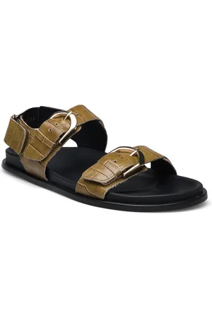 ALOHAS Le Alli Black Leather Sandals Flade Sandaler Green