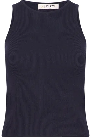 A-View Rib Knit Tank Top Tops T-shirts & Tops Sleeveless Navy
