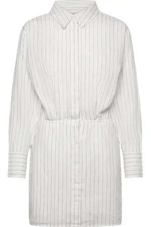 Gina Tricot Linen Blend Shirt Dress Kort Kjole White
