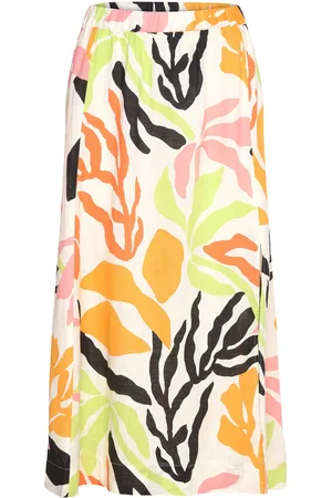 GANT Rel Mid Palm Print Linen Skirt Knælang Nederdel Yellow