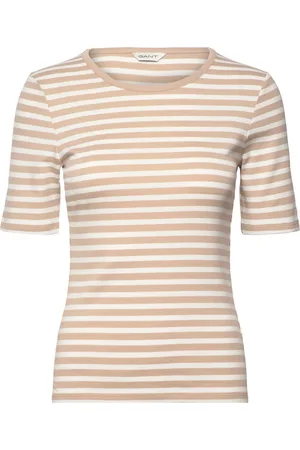 GANT Slim Striped 1X1 Ribbed Ss T-Shirt Tops T-shirts & Tops Short-sleeved Cream
