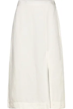 GANT Rel Midi Linen Blend Skirt Knælang Nederdel Cream
