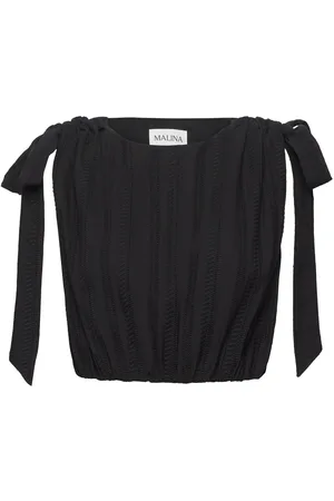 By Malina Kala Embroidered Cotton Cropped Top Tops Crop Tops Sleeveless Crop Tops Black