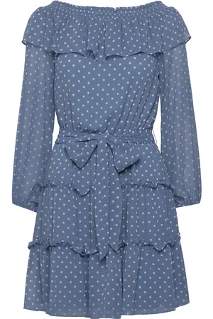 Ralph Lauren Print Georgette Off-The-Shoulder Dress Kort Kjole Blue