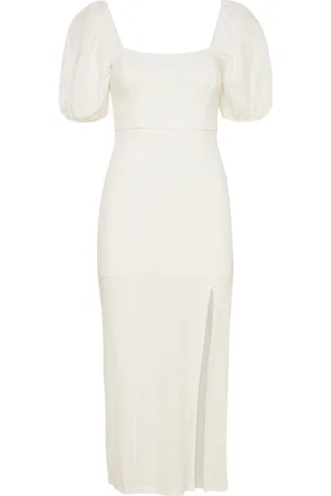 Gina Tricot Puff Sleeve Midi Dress Knælang Kjole White