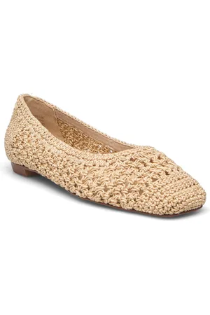 MANGO Square-Toe Braided Ballet Flats Ballerinasko Ballerinaer Beige