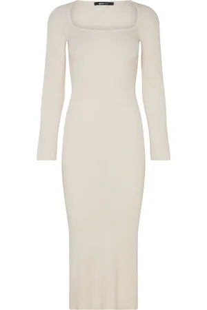 Gina Tricot Knitted Midi Dress Knælang Kjole Cream