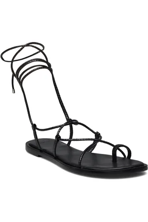 MANGO Leather Straps Sandals Flade Sandaler Black