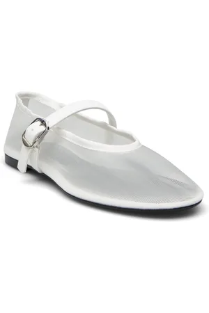 MANGO Mesh Ballet Flats With Strap And Buckle Ballerinasko Ballerinaer White