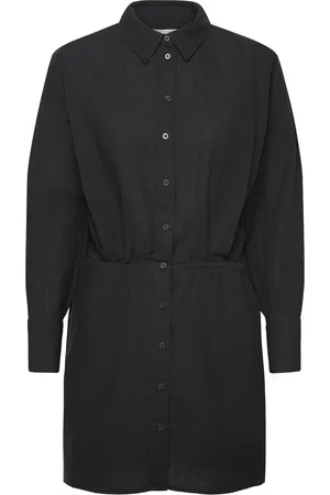 Gina Tricot Linen Blend Shirt Dress Kort Kjole Black