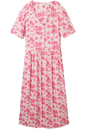 TOM TAILOR Printed Dress With Belt Knælang Kjole Pink