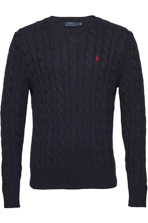 Ralph Lauren Cable-Knit Cotton Sweater Designers Knitwear Round Necks Navy