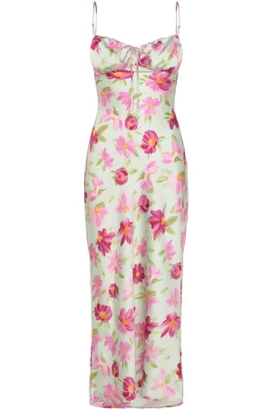 Gina Tricot Gathered Bust Midi Strap Dress Knælang Kjole Multi/patterned