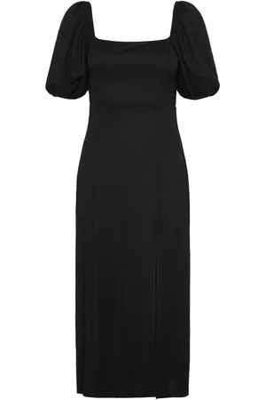 Gina Tricot Puff Sleeve Midi Dress Knælang Kjole Black