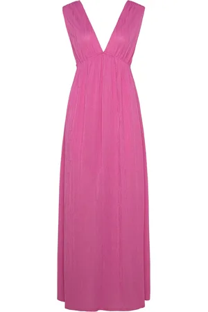 Gina Tricot Deep V Maxi Dress Maxikjole Festkjole Pink