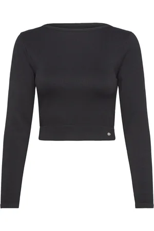 Drop Of Mindfulness Alena Long Sleeve Sport Women Sports Clothes Sports Tops & T-shirts Sport Crop Tops Sport Long-sleeved Crop Tops Black