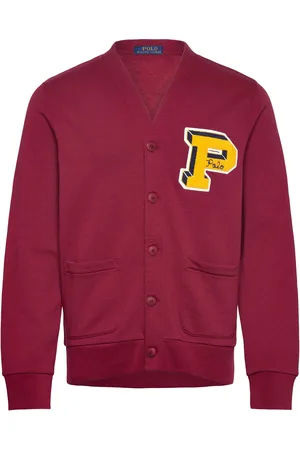 Ralph Lauren Slub Fleece Letterman Cardigan Tops Knitwear Cardigans Burgundy