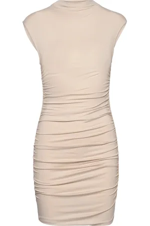 Gina Tricot Soft Touch Funnel Neck Dress Kort Kjole Beige