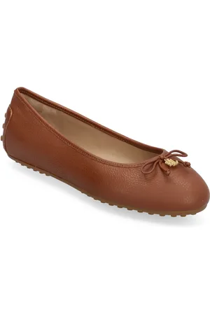 Ralph Lauren Jayna Pebbled Leather Driver Flat Ballerinasko Ballerinaer Brown