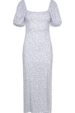 Gina Tricot Puff Sleeve Midi Dress Knælang Kjole Blue