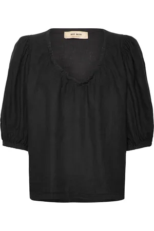 Mos Mosh Mmtaissa Linen Blouse Tops Blouses Short-sleeved Black