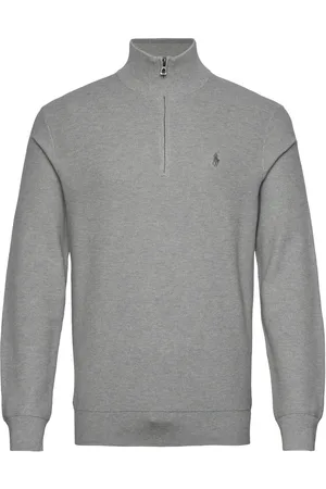 Ralph Lauren Mesh-Knit Cotton Quarter-Zip Sweater Tops Knitwear Half Zip Jumpers Grey