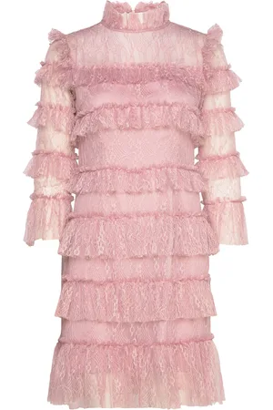 By Malina Carmine Frill Mini Lace Dress Designers Short Dress Pink