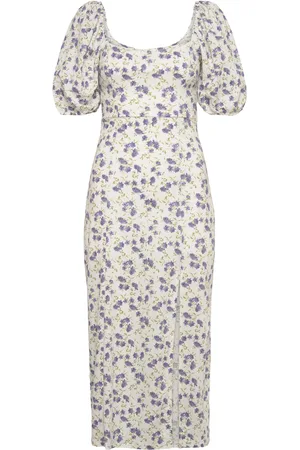 Gina Tricot Puff Sleeve Midi Dress Knælang Kjole White