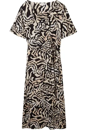 TOM TAILOR Printed Wrap Dress Knælang Kjole Black