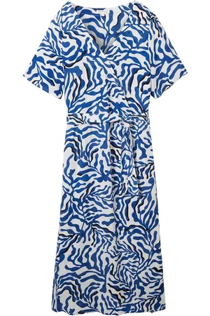 TOM TAILOR Printed Wrap Dress Knælang Kjole Blue