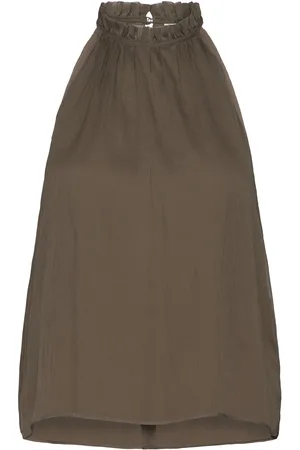 Dante 6 D6Fame Pleated Halter Top Tops Blouses Sleeveless Khaki Green