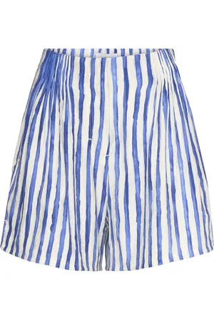 MANGO Striped High-Waisted Shorts Bottoms Shorts Paper Bag Shorts Blue