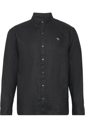 Abercrombie & Fitch Anf Mens Wovens Tops Shirts Linen Shirts Black