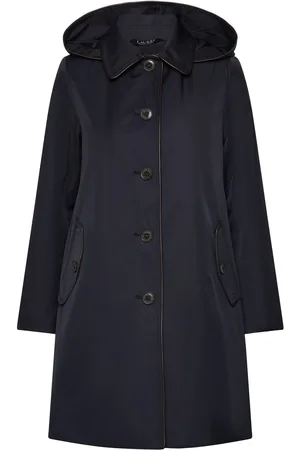 Ralph Lauren Faux-Leather-Trim Hooded Coat Outerwear Parka Coats Navy